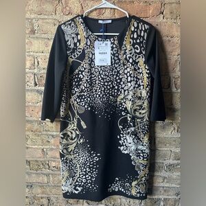 Zara Black and Gold Long Sleeve Dress